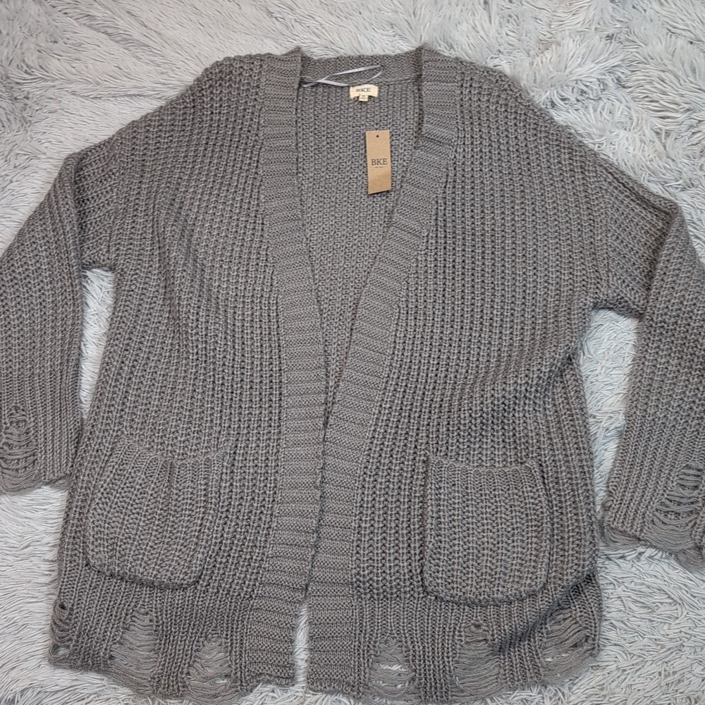 BKE Sweater Womens M Gray Cardigan Open‎ Front Soft Career Preppy Comfort New